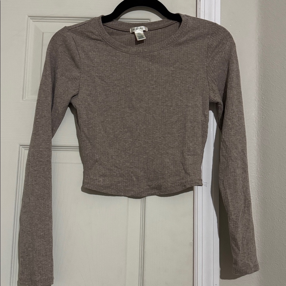 Bozzolo Taupe Ribbed Long Sleeve Top